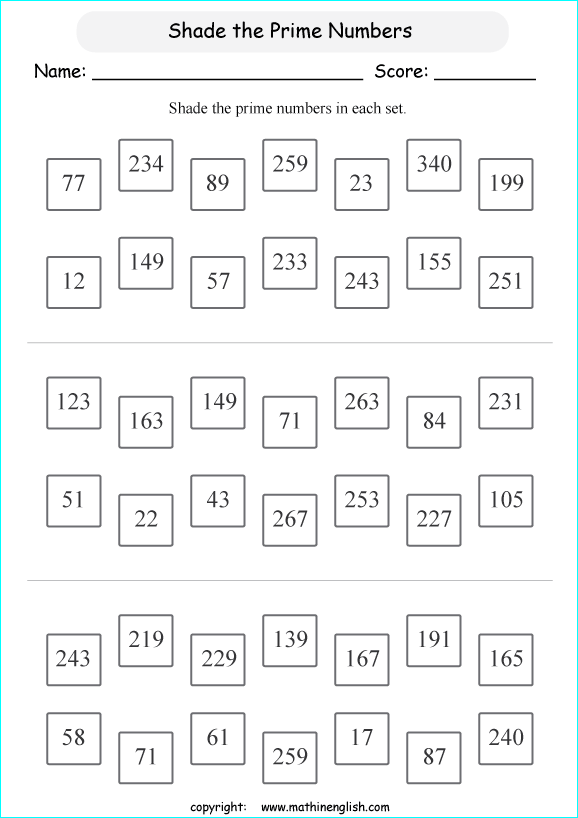 prime factorization worksheets for grade 1 to 6 