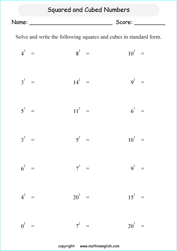 Squaring And Cubing Negative Numbers Worksheet