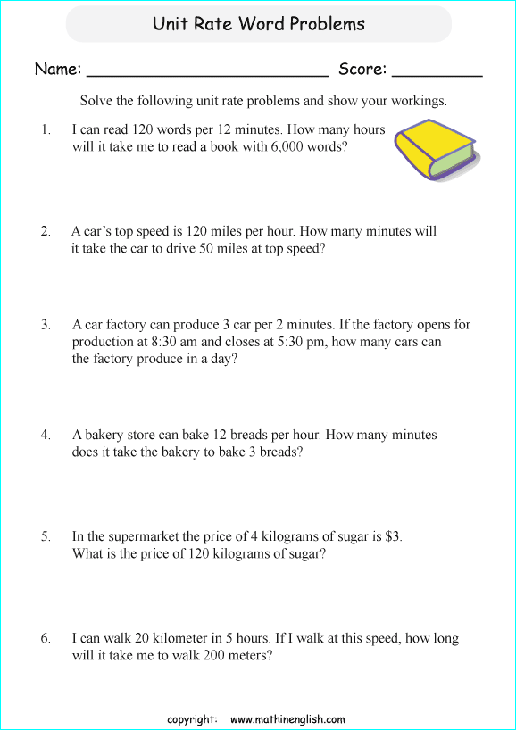 unit rates proportions math worksheets for grade 1 to 6 