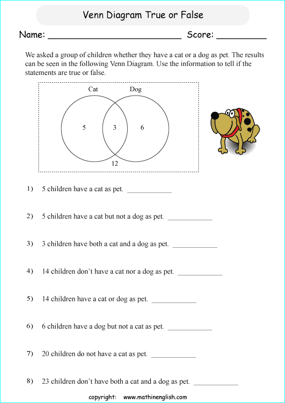 venn diagram worksheets for primary math students