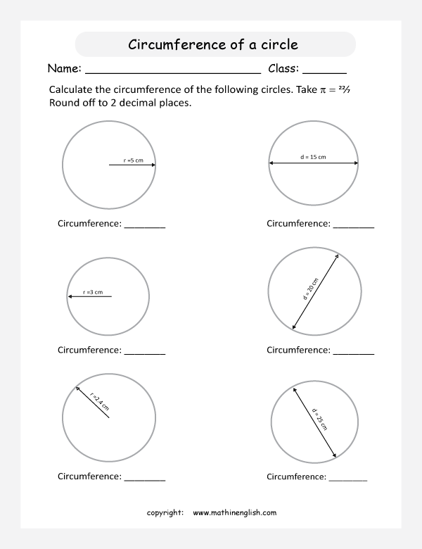 Calculate the circumference of circles given the radius and diameter.