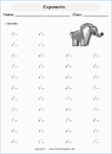 basic exponents math worksheets for grade 1 to 6 