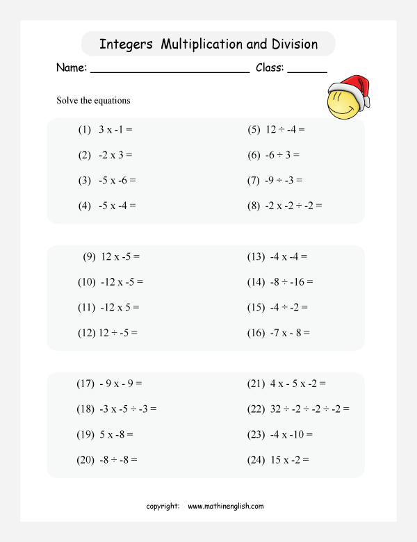 mixed operation with integers worksheets for primary math