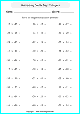 printable math multiplication of integers worksheets for kids in primary and elementary math class 