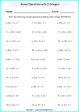 mixed operation with integers worksheets for primary math