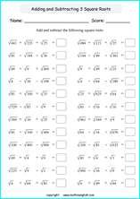 adding and subtracting square roots math worksheets for grade 1 to 6 