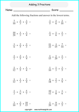 printable adding more difficult fractions worksheets for kids in primary and elementary math class 