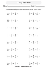 printable adding more difficult fractions worksheets for kids in primary and elementary math class 