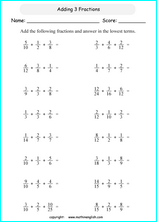 printable adding more difficult fractions worksheets for kids in primary and elementary math class 