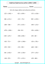 printable math addition integers worksheets