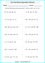 Printable ratio and Proportion worksheets for grade 5 and 6 math