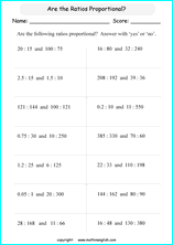 calculating proportions math worksheets for grade 1 to 6 