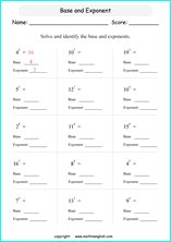 basic exponents math worksheets for grade 1 to 6 