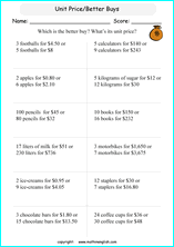 unit rates proportions math worksheets for grade 1 to 6 