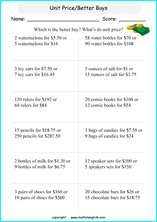 unit rates proportions math worksheets for grade 1 to 6 