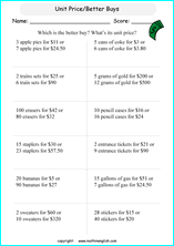 unit rates proportions math worksheets for grade 1 to 6 