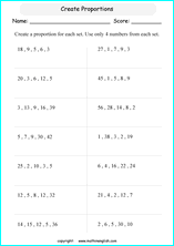 calculating proportions math worksheets for grade 1 to 6 