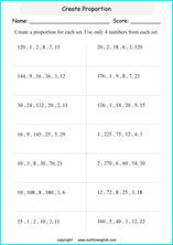 calculating proportions math worksheets for grade 1 to 6 