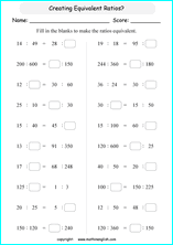 equivalent ratios math worksheets for grade 1 to 6 