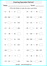 equivalent ratios math worksheets for grade 1 to 6 