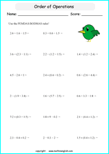 order of operations with fractions worksheets for grade 1 to 6 