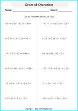 order of operations with fractions worksheets for grade 1 to 6 