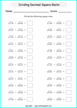 square roots of decimals math worksheets for grade 1 to 6 