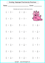 printable math dividing fractions worksheets for kids in primary and elementary math class 