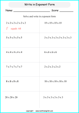 basic exponents math worksheets for grade 1 to 6 