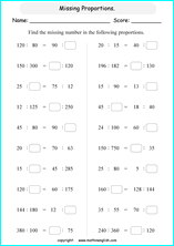 calculating proportions math worksheets for grade 1 to 6 