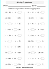 calculating proportions math worksheets for grade 1 to 6 