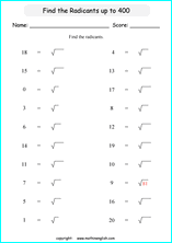 finding square roots math worksheets for grade 1 to 6 