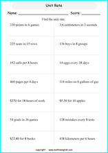 unit rates proportions math worksheets for grade 1 to 6 