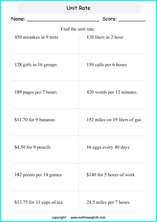 unit rates proportions math worksheets for grade 1 to 6 