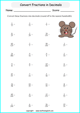 decimal into fractions worksheets for grade 1 to 6 