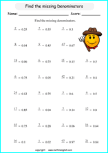 decimal into fractions worksheets for grade 1 to 6 