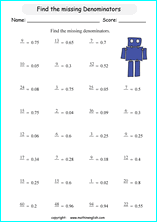 decimal into fractions worksheets for grade 1 to 6 