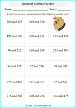 greatest common factor math worksheets for grade 1 to 6 