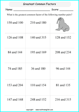 greatest common factor math worksheets for grade 1 to 6 