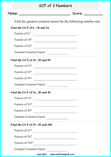 greatest common factor math worksheets for grade 1 to 6 