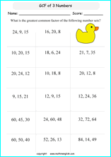 greatest common factor math worksheets for grade 1 to 6 