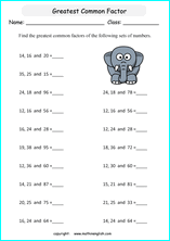 greatest common factor math worksheets for grade 1 to 6 