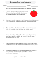 percentage increasing decreasing math worksheets for grade 1 to 6 