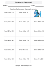 percentage increasing decreasing math worksheets for grade 1 to 6 