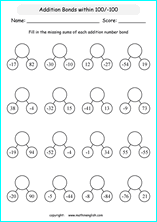 addition subtraction of integers worksheets for primary math