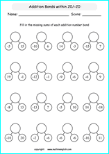 addition subtraction of integers worksheets for primary math