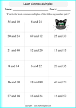 least common multiple LCM math worksheets for grade 1 to 6 