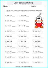 least common multiple LCM math worksheets for grade 1 to 6 