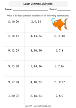 least common multiple LCM math worksheets for grade 1 to 6 