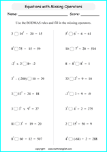 operations with exponents math worksheets for grade 1 to 6 